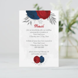 赤と海軍の青い花シルバーボタニ結婚ーズ エンクロージャーカード