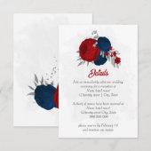 赤と海軍の青い花シルバーボタニ結婚ーズ エンクロージャーカード (正面/裏面)