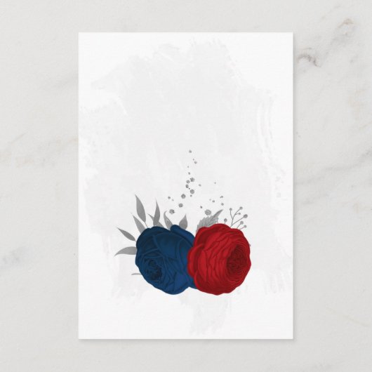 赤と海軍の青い花シルバーボタニ結婚ーズ エンクロージャーカード (裏面)