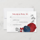 赤と海軍の青い花シルバーボタニ結婚ーズ 出欠カード (正面)