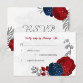 赤と海軍の青い花シルバーボタニ結婚ーズ 出欠カード (正面/裏面)