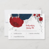 赤と海軍の青い花シルバーボタニ結婚ーズ 出欠カード (正面)