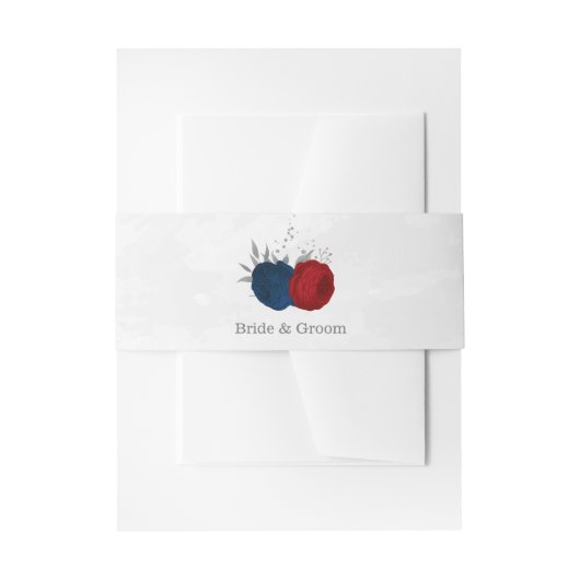 赤と海軍の青い花シルバーボタニ結婚ーズ 招待状ベリーバンド (正面例)