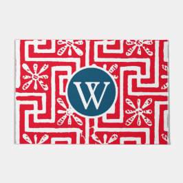 赤と海軍の青のギリシャ語の鍵の力 ドアマット