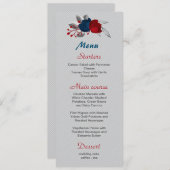 赤と海軍の青の花の植物性結婚の メニュー (正面/裏面)