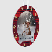 赤と海軍青のプレイドと金ゴールドポープのペット写真 オーナメント (正面)