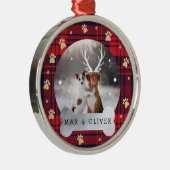 赤と海軍青のプレイドと金ゴールドポープのペット写真 メタルオーナメント (右)