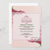 赤と淡いピンクのフローラ素朴結婚の 招待状 (正面/裏面)