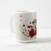 赤と淡い黄色の花と緑の葉 コーヒーマグカップ (正面左)