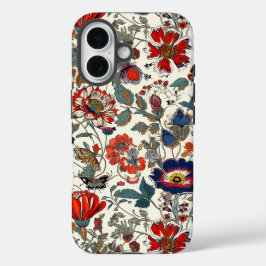 赤と濃紺のフラワーガーデンのスマホケース iPhone 16ケース