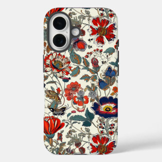 赤と濃紺のフラワーガーデンのスマホケース iPhone 16ケース