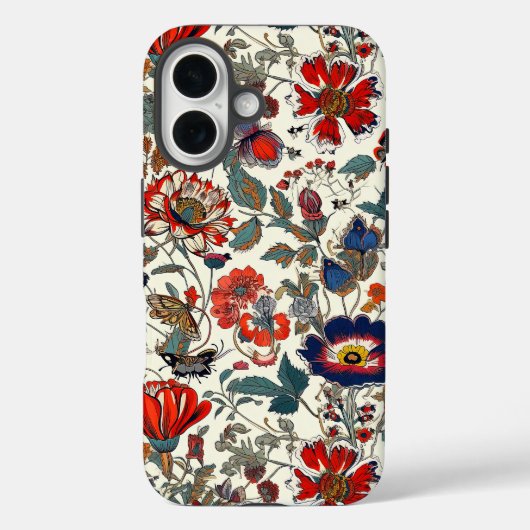 赤と濃紺のフラワーガーデンのスマホケース Case-Mate iPhoneケース (裏面)