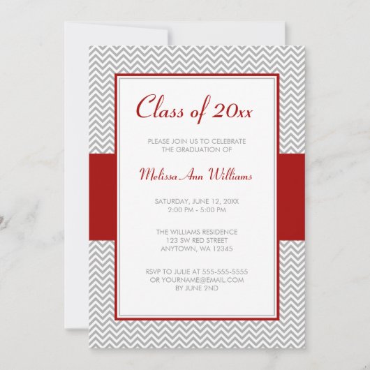 赤と灰色のシェブロン卒業パーティー 招待状 (正面)