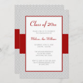 赤と灰色のシェブロン卒業パーティー 招待状 (正面/裏面)
