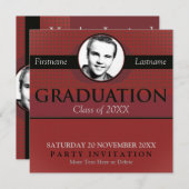 赤と灰色のスタイリッシュ卒業式とフォト招待状 招待状 (正面/裏面)