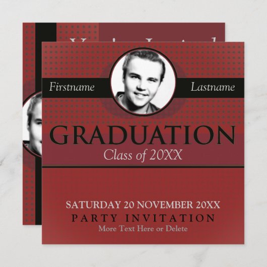 赤と灰色のスタイリッシュ卒業式とフォト招待状 招待状 (正面/裏面)