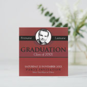 赤と灰色のスタイリッシュ卒業式とフォト招待状 招待状 (スタンド正面)