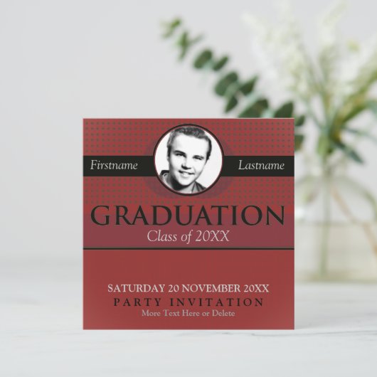 赤と灰色のスタイリッシュ卒業式とフォト招待状 招待状 (スタンド正面)