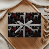 赤と灰色のストッキングトナカイ ラッピングペーパー