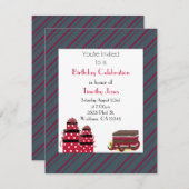 赤と灰色のストライプ誕生日招待状 招待状 (正面/裏面)