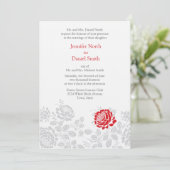 赤と灰色のダマスクの結婚式招待状 招待状 (スタンド正面)