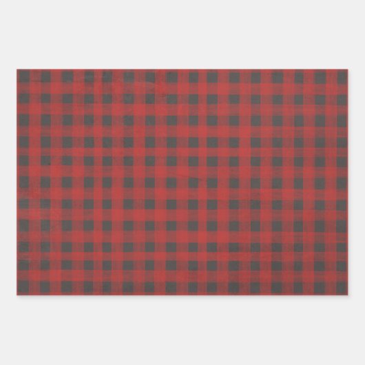 赤と灰色のバッファローのプレイド ラッピングペーパーシート (正面)