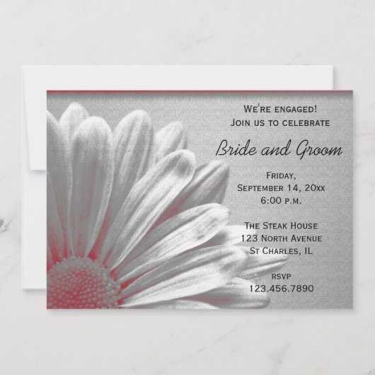 赤と灰色のフローラハイライト婚約パーティ 招待状 (正面)