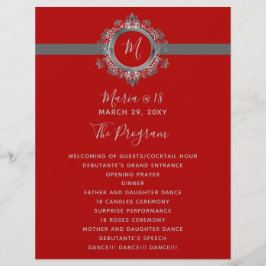 赤と灰色のモノグラム誕生日プログラム