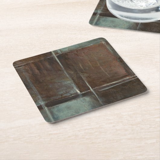 赤と灰色のレンガの壁 スクエアペーパーコースター (アングル)