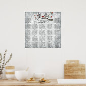 赤と灰色のヴィンテージの鳥の披露宴シーティングチャート ポスター (キッチン)