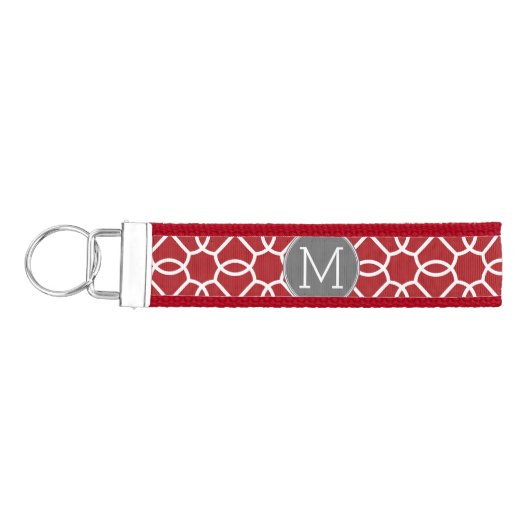 赤と灰色の幾何学模様モノグラム リストバンドキーホルダー (鍵左)