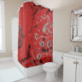 赤と灰色の抽象芸術絵画の シャワーカーテン (インサイチュ)