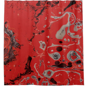 赤と灰色の抽象芸術絵画の シャワーカーテン