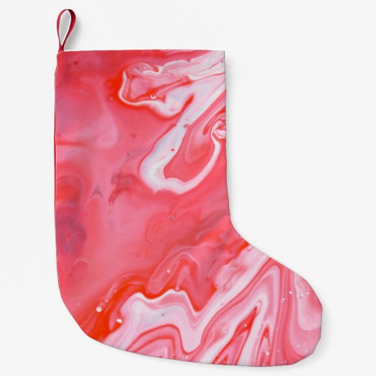 赤と灰色の抽象芸術絵画の スモールクリスマスストッキング (正面)