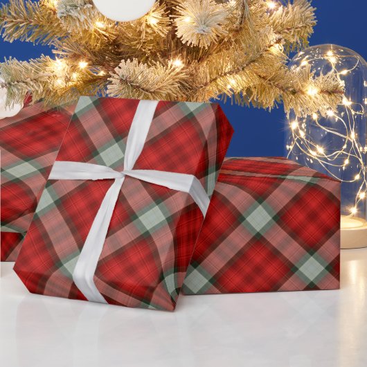 赤と灰色の格子模様クリスマスパターン ラッピングペーパー (クリスマス)