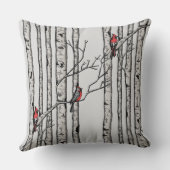 赤と灰色の樺の木の木と赤の(鳥)ショウジョウコウカンチョウの鳥 クッション (裏面)