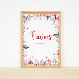 赤と灰色の水の色の花の好意を取る ポスター