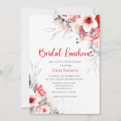 赤と灰色の水の色の花ブライダル昼食会 招待状 (正面)