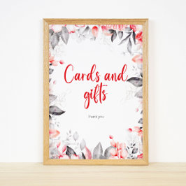 赤と灰色の水彩花のカードとギフト ポスター