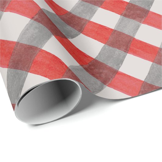 赤と灰色の水色の格子模様 ラッピングペーパー (ロールコーナー)
