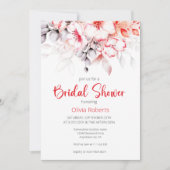 赤と灰色の水色の花のブライダルシャワー 招待状 (正面)