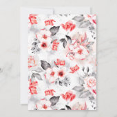 赤と灰色の水色の花のブライダルシャワー 招待状 (裏面)