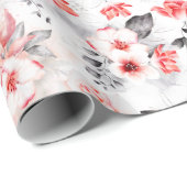 赤と灰色の水色の花 ラッピングペーパー (ロールコーナー)