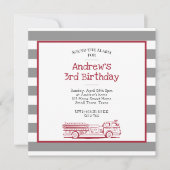 赤と灰色の消防車の誕生日招待状 (正面)