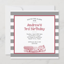 赤と灰色の消防車の誕生日招待状