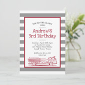 赤と灰色の消防車の誕生日招待状 (スタンド正面)