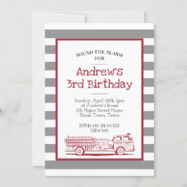 赤と灰色の消防車の誕生日招待状