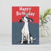 赤と灰色の漫画の犬の誕生日パーティー 招待状 (スタンド正面)