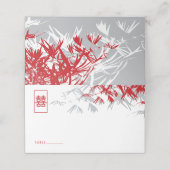 赤と灰色の竹葉のダブル中国のシ結婚ス プレイスカード (外部開封)