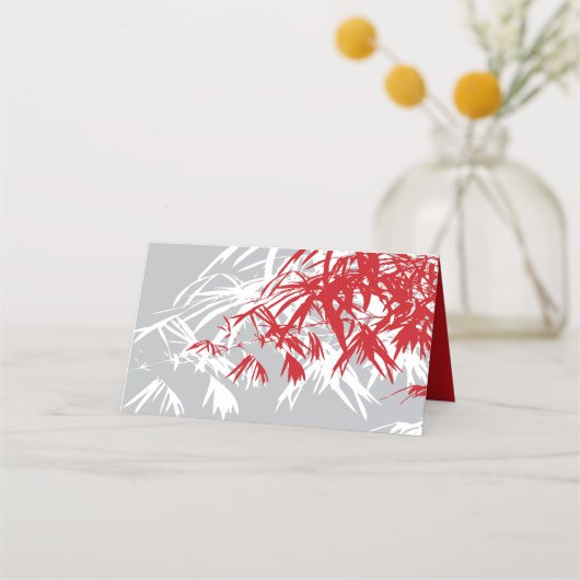 赤と灰色の竹葉のダブル中国のシ結婚ス プレイスカード (裏面)